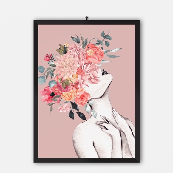 Watercolor Floral Woman Portrait Wall Art Illustration Print Poster Unframed - Picture 6 of 17